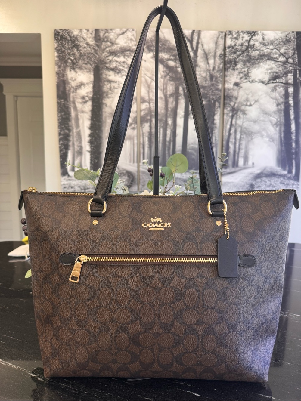 🤎Coach Signature Gallery Tote in Brown Black with Front Zip